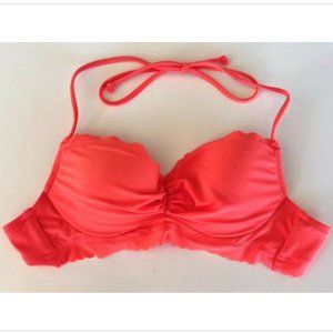 Victoria's Secret Scalloped Getaway Halter Bikini Top Peach Underwire Swim 32A